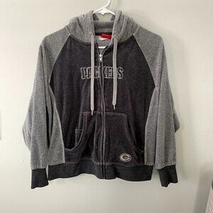 NFL Packers gray full zip jacket pockets drawstring hooded sweater hoodie cotton